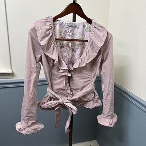 Roberta Scarpa Lightweight Zip Front Ruffle Trim Belted Jacket Size 10